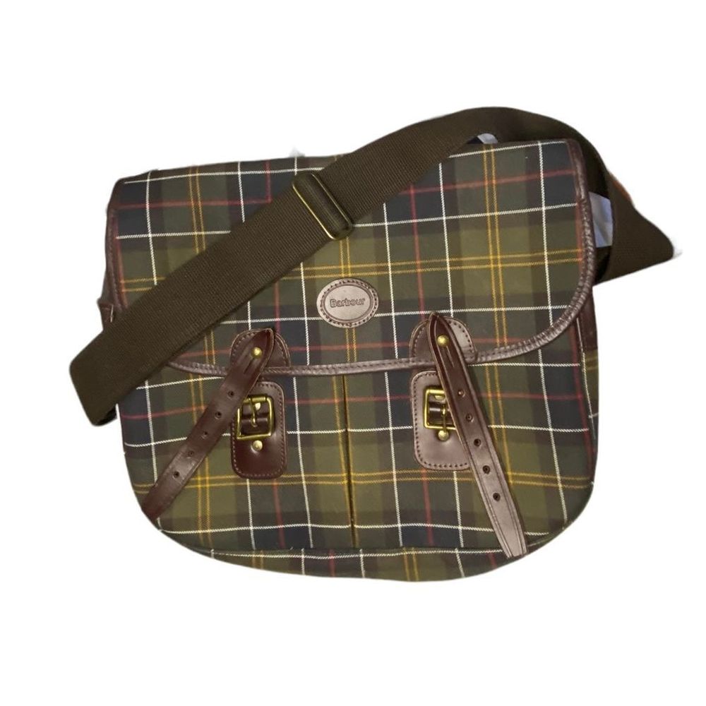 Barbour Olive and Tan Check Laptop Bag